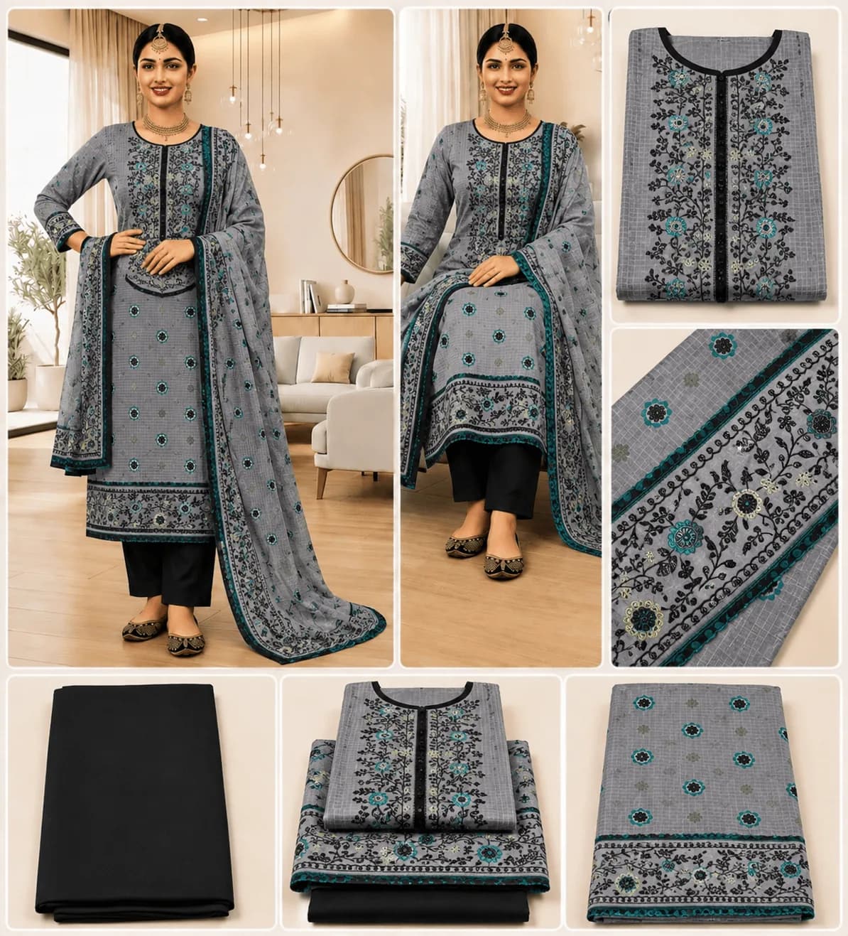 Elegent Embroidery Three piece