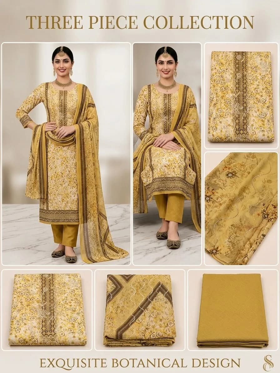Exquisite Pink Botanical Printed Cotton 3-Piece Salwar Suit Set with Dupatta — photo 2