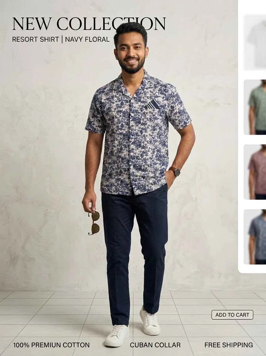 JACK & JONES Navy Blue Floral Print Short-Sleeve Resort Shirt ​ — photo 2